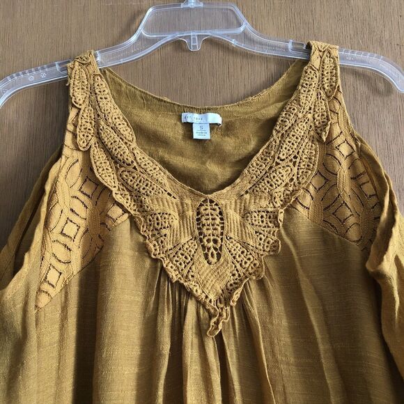 Est. 1946 Women’s V Neck Cold Shoulder Long Sleeve Mustard Mini Dress Size Small - Picture 8 of 13